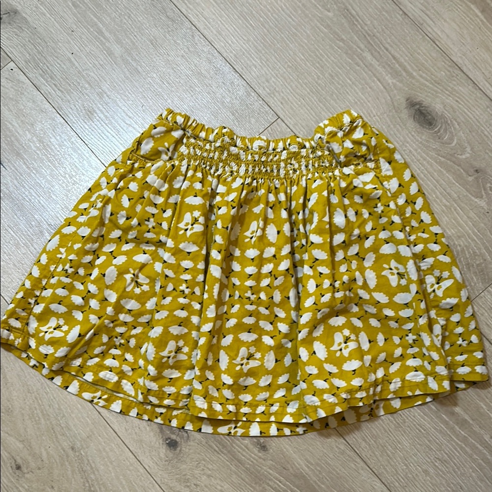 Boden Yellow and White Smocked Bubble Mini Skirt